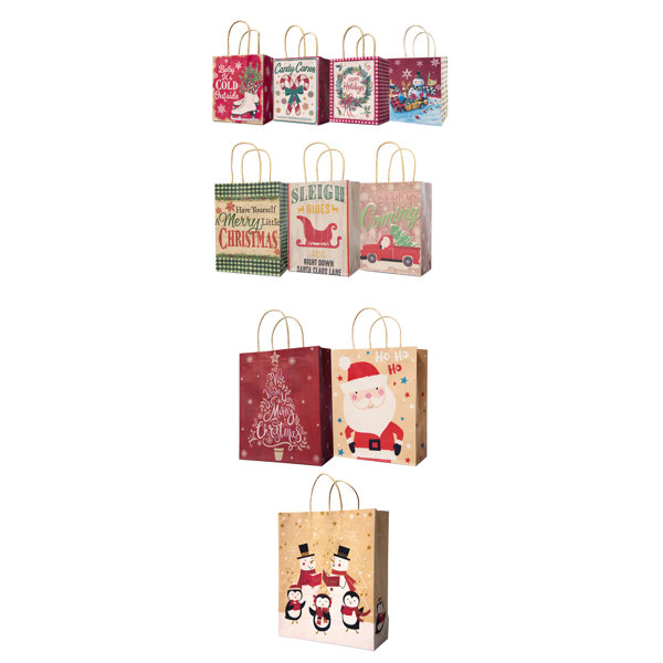 Northlight Pack Of 10 Assorted Christmas Gift Bags With Handle Wayfair